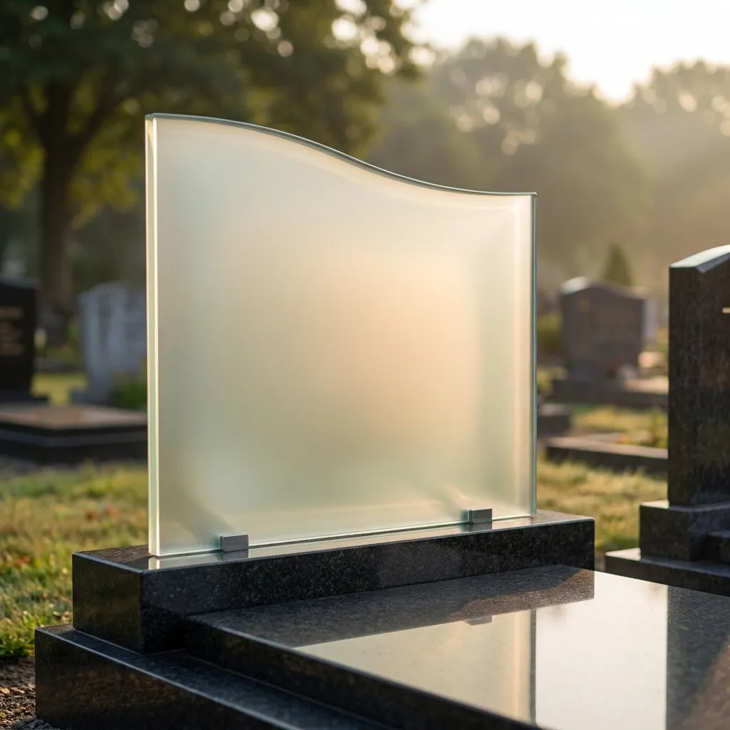 Grafmonument met een paneel van matglas.