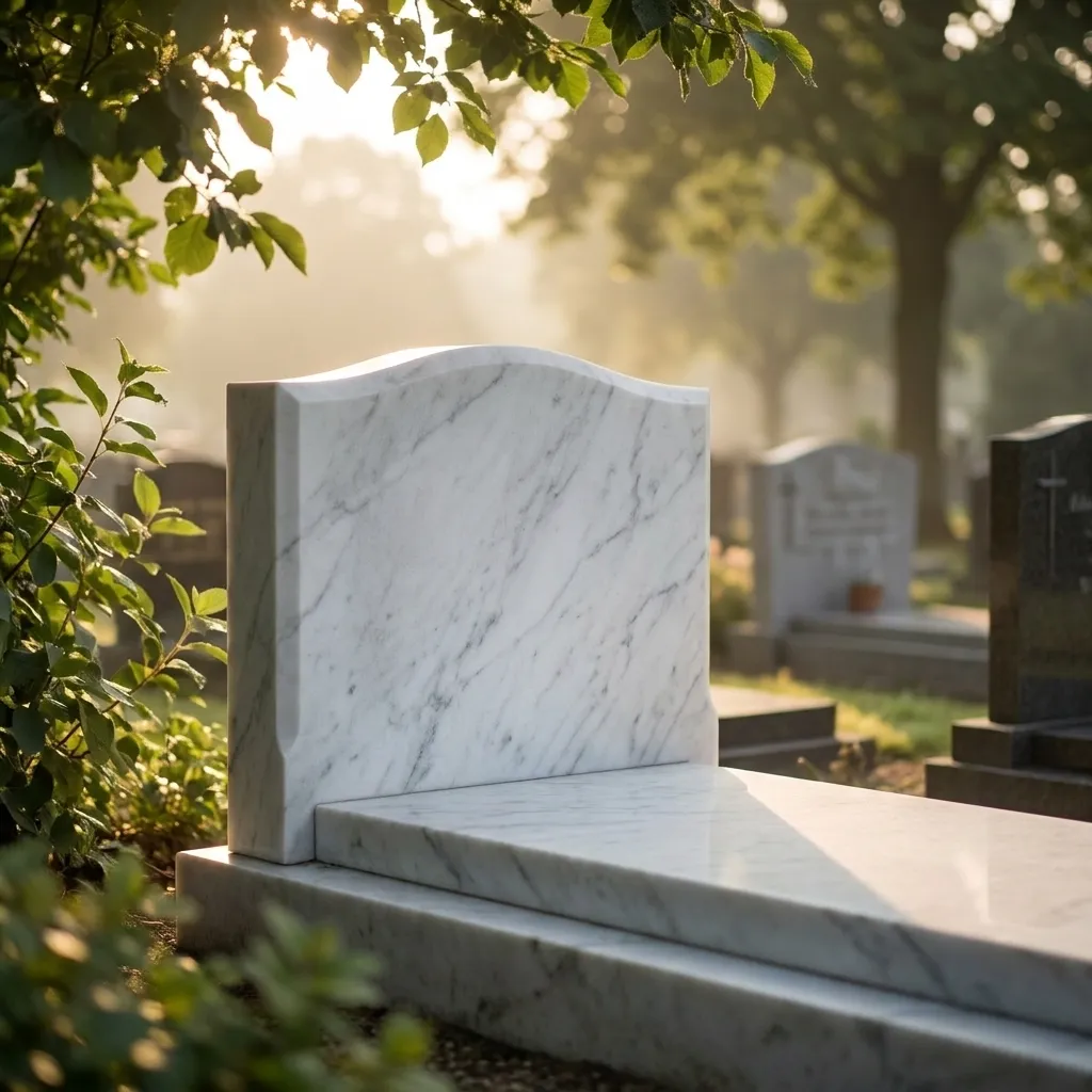 Wit marmeren grafmonument.